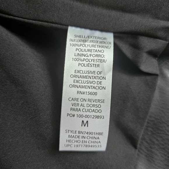 New Democracy Biker Jacket Size M Faux Leather Black Beige Zip Front Moto NWT - Picture 13 of 16